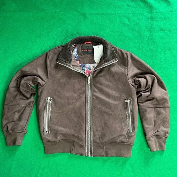 Robert Graham Vegan Faux Suede Dark Brown Full Zip Bomber Jacket RG-51 Men Small - Picture 2 of 11
